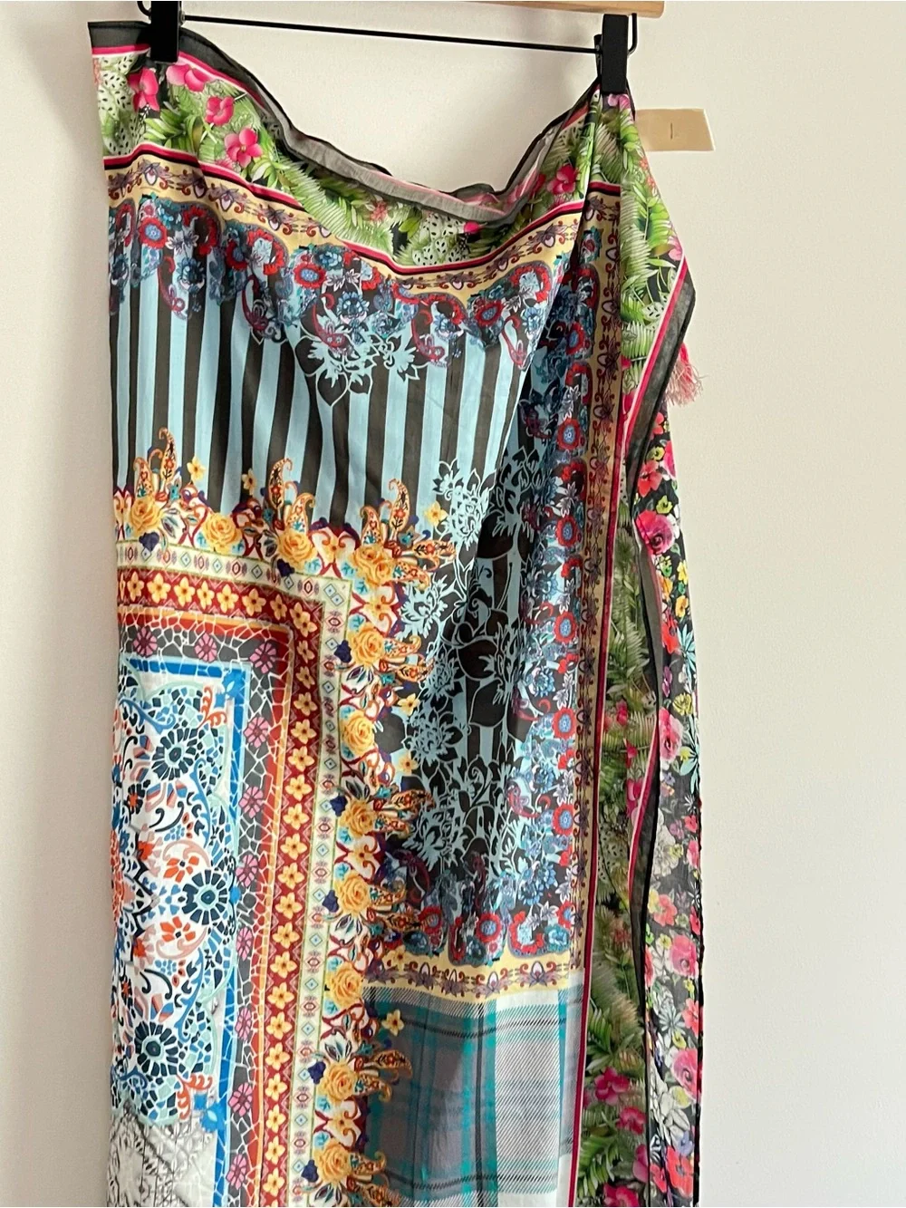 Johnny Was Multicolor Patchwork Floral Print Tassel Scarf Boho Wrap Shawl